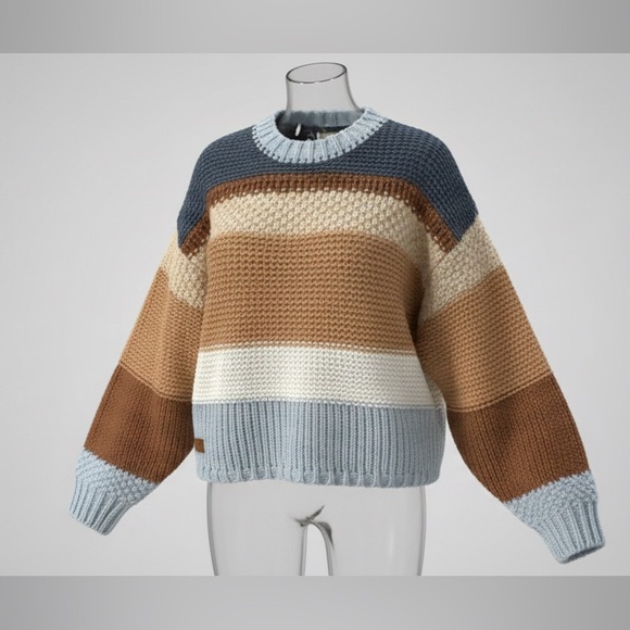 Simply Southern Sweaters - Simply Southern Striped Cropped Sweater for Women in Coast Size Medium